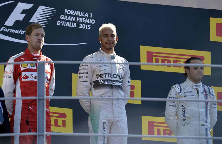 Da sinistra Vettel, Hamilton e Massa. Colombo